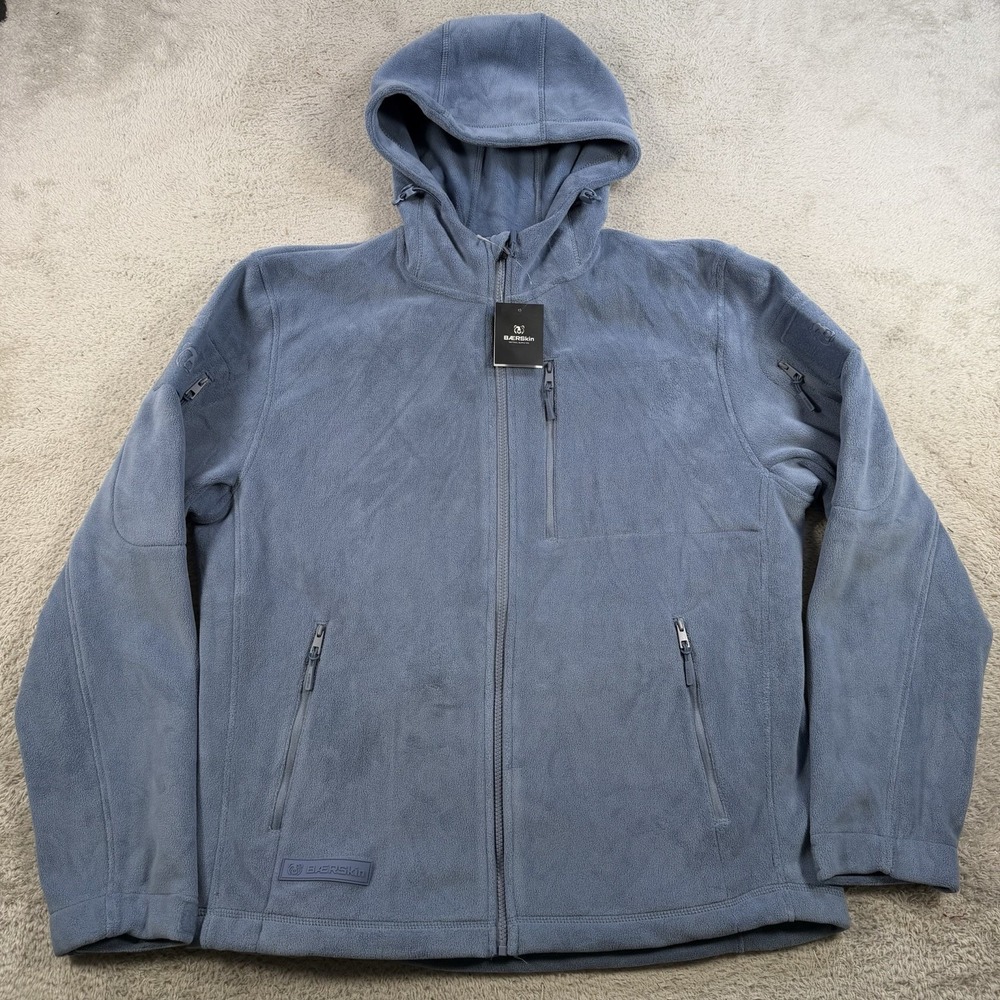BaerSkin Tactical Supply Co Hoodie Mens Large Blue Fleece Jacket Full Zip NEW